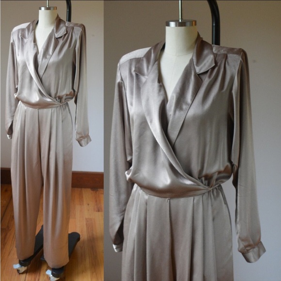 VINTAGE 80’s Liz Claiborne Metallic Bronze Jumpsuit - Picture 1 of 7